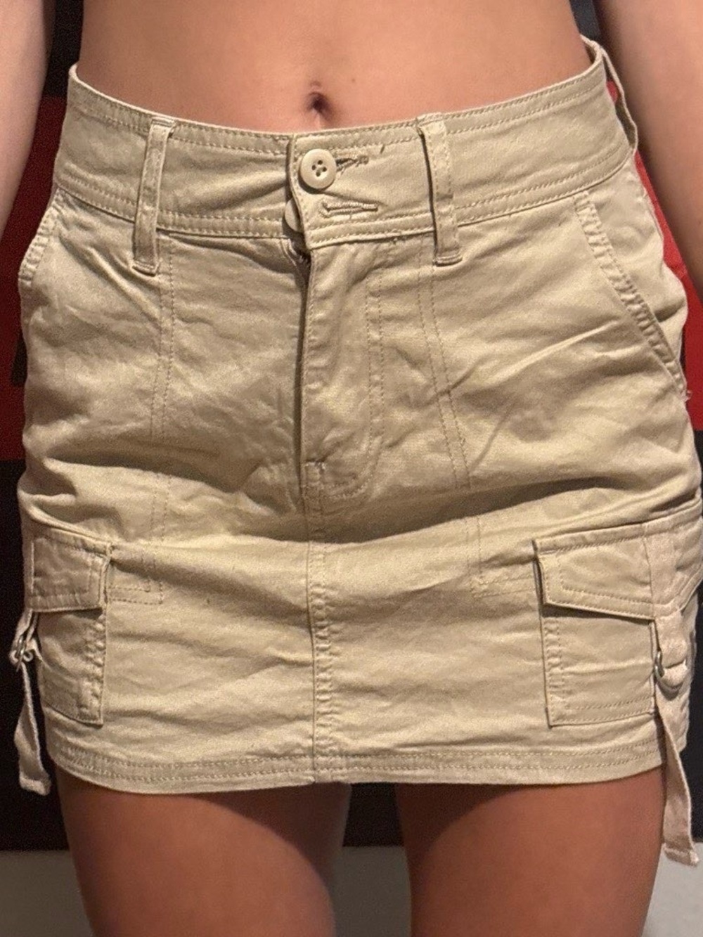 Beige Cargo Mini Skirt - Women's Utility Shorts Skirt